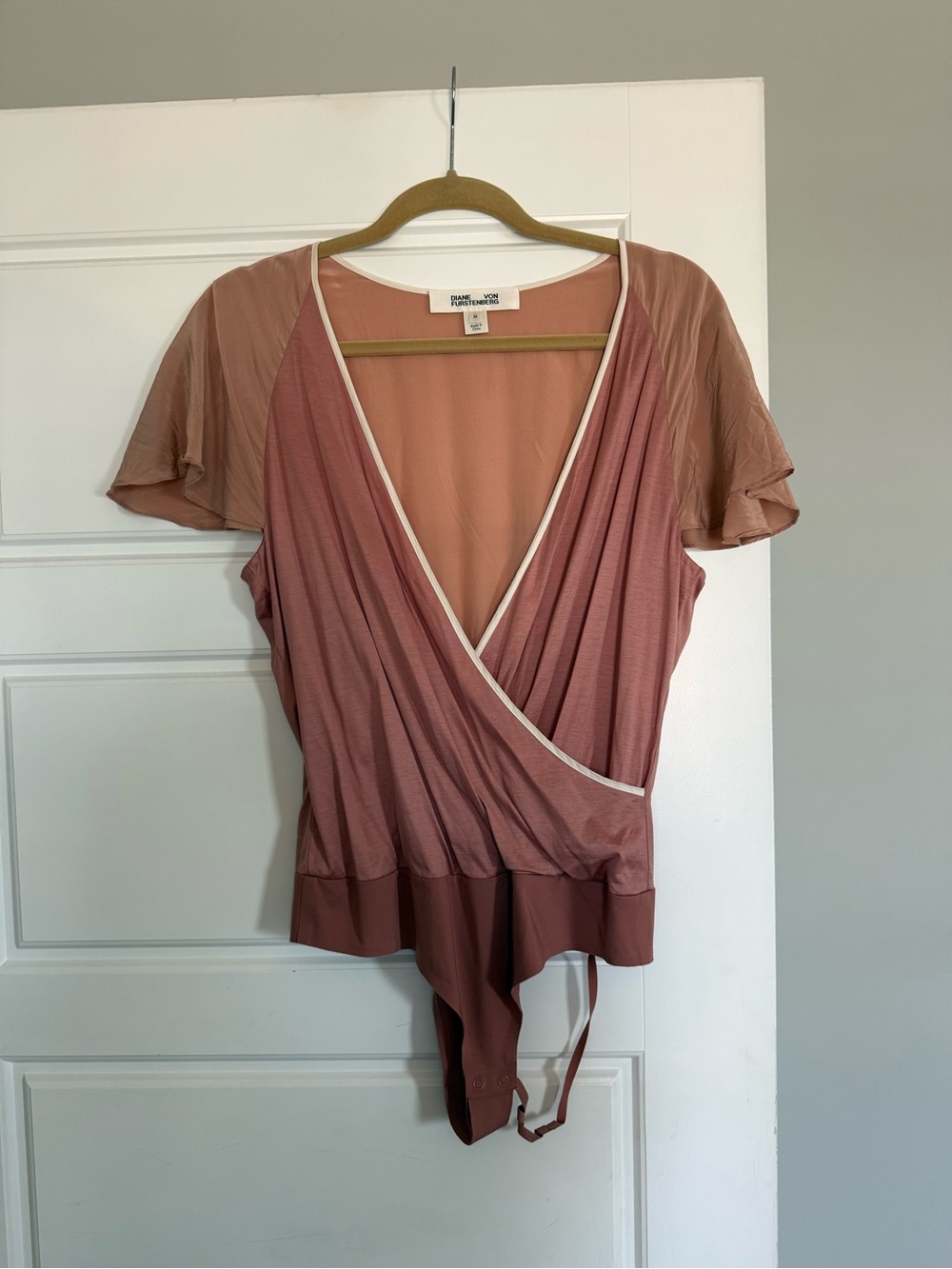 Diane Von Furstenberg Dusty Rose Wrap-Style Bodysuit